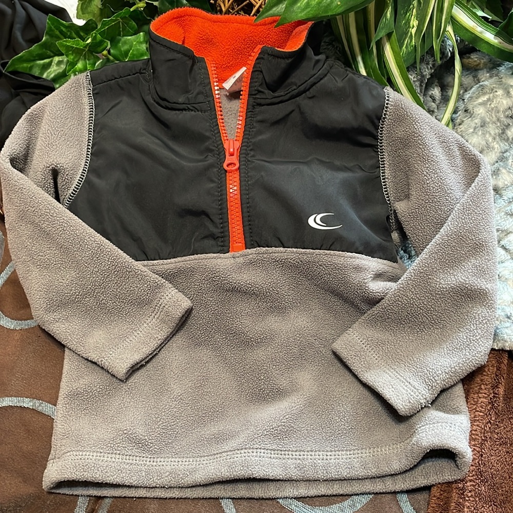 CARTERS QUARTER ZIP FLEECE TODDLER JACKET 12M gray black orange excellent shape
